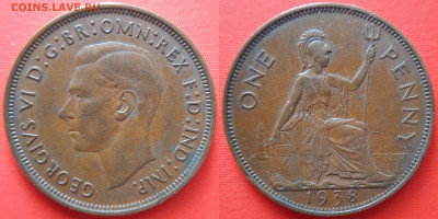 Великобритания, 1 пенни  1938 г. – до 22:00, 26.07.24 - В.Брит-1 пенни-1938