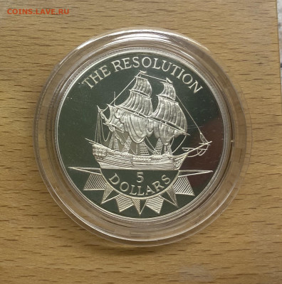 Крона Шайба Ниуэ 5$ долларов 1996 Корабль Resolution Парусни - IMG_8036.JPG