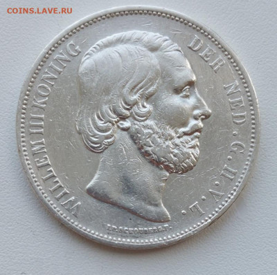Нидерланды 2,5 гульдена 1868 Виллем III Серебро Крона Шайба - 22222