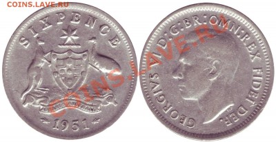 WARNING! Ag Австралия 6 пенсов 1951 до 29.01.2012 22:00Мск - Australia__6_Pence_1951