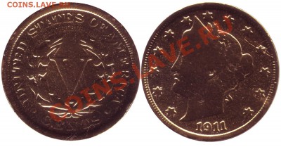 WARNING!Gold plated США 5 Центов 1911 до 29.01.2012 22:00Мск - USA_5_Cent_1911_Gold_P