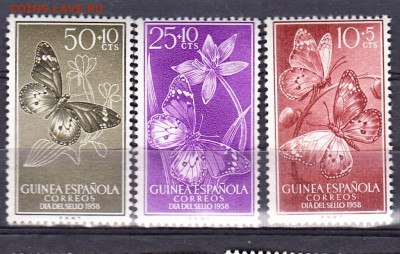 Колонии Гинея Испанская 1958 бабочки 3м** до 31 08 - 29