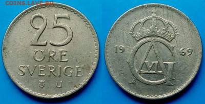 Швеция - 25 эре 1969 года до 2.09 - Швеция 25 эре, 1969