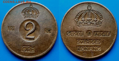 Швеция - 2 эре 1955 года до 2.09 - Швеция 2 эре, 1955