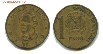 Доминиканская рес-ка 1 песо 1992, 30.08.2024 22.00 мск - доминикана 1 песо 1992