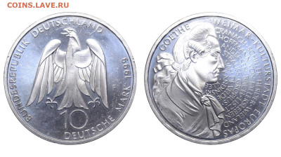 ФРГ. 10 марок 1999 г. Гете. До 31.08.24. - Р2379