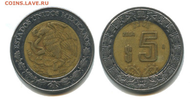 Мексика 5 песо 2004, 30.08.2024 22.00 мск - мексика 5 песо 2004