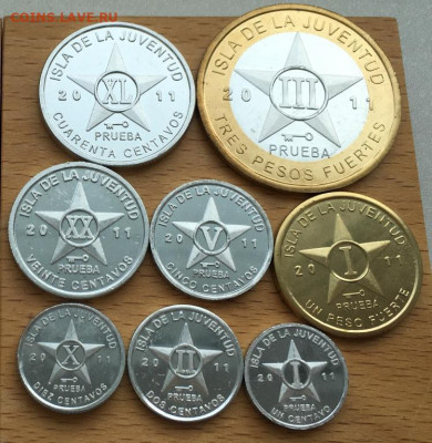 Набор Куба Остров Хувентуд 2011 3 1 песо 40 20 10 5 2 1 сент - nabor_kuba_ostrov_khuventud_2011_3_1_peso_40_20_10_5_2_1_sentavo_bimetall_fauna_ernesto_che_gevara
