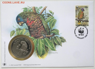 КПД крона медаль Жетон Попугай Синелицый Амазон Фонд Дикой - kpd_krona_medal_zheton_popugaj_sinelicyj_amazon_fond_dikoj_prirody_wwf_marka_sent_ljusija_fauna_ptica
