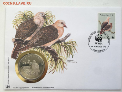 КПД Крона Шайба Памятная медаль Розовый Голубь - kpd_krona_shajba_pamjatnaja_medal_zheton_fond_dikoj_prirody_rozovyj_golub_fauna_marka_beliz_wwf_ptica