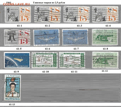 Марки Америки США 1960-1969 Гашеные марки ФИКС - 1961