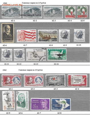 Марки Америки США 1960-1969 Гашеные марки ФИКС - 1962, 1963