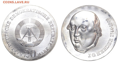 ГДР. 20 марок 1978 г. Гердер. До 28.09.24. - Р1853