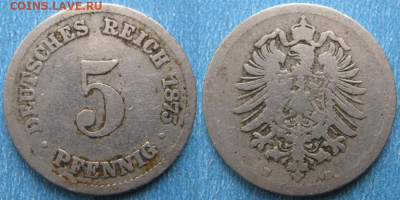 Германия 5 пфеннигов 1875 B до 05-10-24 в 22:00 - Германия 5 пфеннигов 1875 B    180-к50-10145
