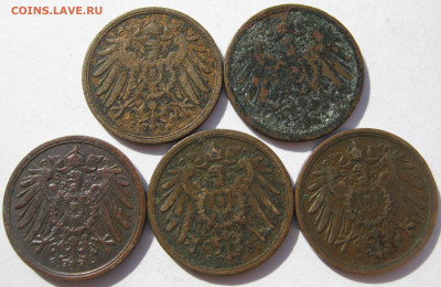 Германия империя 2 пфеннига 1904 A, 1905, 1912 A (5 монет) - IMG_1113.JPG