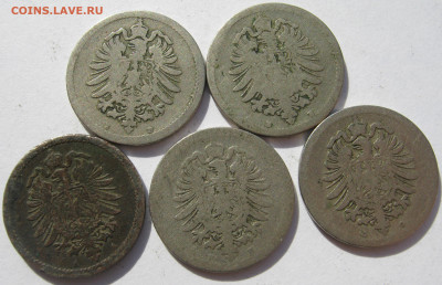 Германия империя 5 пфеннигов 1874 B, 1875 A, F, G (5 монет) - IMG_1118.JPG