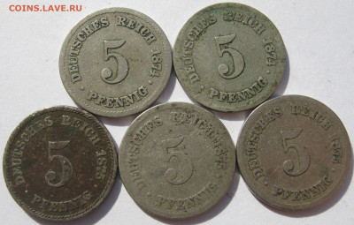 Германия империя 5 пфеннигов 1874 B, 1875 A, F, G (5 монет) - IMG_1115.JPG