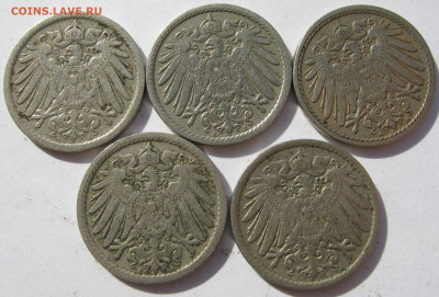 Германия империя 5 пфеннигов 1900 A, 1905-1907, 1912 5 монет - IMG_1121.JPG