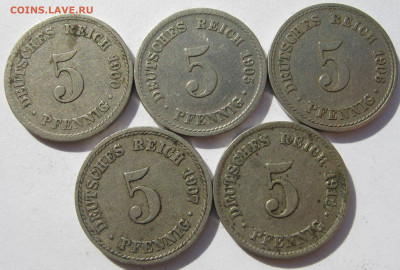 Германия империя 5 пфеннигов 1900 A, 1905-1907, 1912 5 монет - IMG_1120.JPG