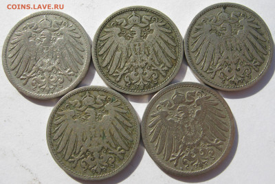 Германия империя 10 пфеннигов 1900 A, D, 1905 A (5 монет) - IMG_1134.JPG