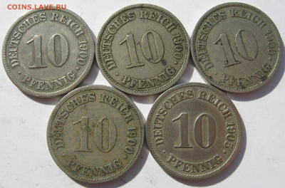Германия империя 10 пфеннигов 1900 A, D, 1905 A (5 монет) - IMG_1132.JPG