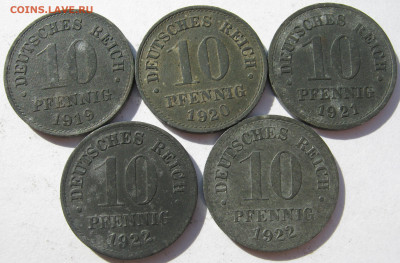 Германия империя 10 пфеннигов 1919, 1920, 1921, 1922 5 монет - IMG_1137.JPG