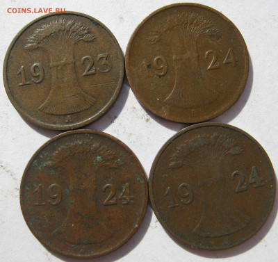 Германия Веймар 1 рентенпфенниг 1923 A, 1924 A, J (4 монеты) - IMG_1150.JPG