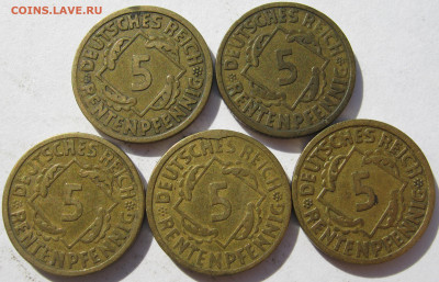 Германия Веймар 5 рентенпфеннигов 1923 A, 1924 E, F  5 монет - IMG_1160.JPG