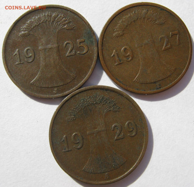 Германия Веймар 1 рейхспфенниг 1925 J, 1927 E, 1929 3 монеты - IMG_1288.JPG