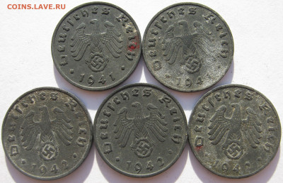 Германия 3 рейх 1 рейхспфенниг 1941 A, J, 1942 J-3 (5 монет) - IMG_1175.JPG