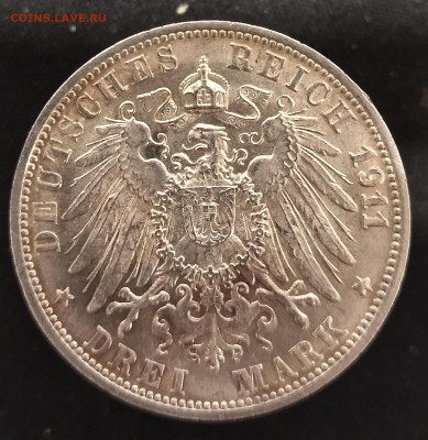 Германия 3 марки 1911 Свадьба Вильгельма и Шарлотты до 07.10 - В45_7.JPG