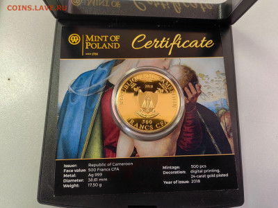 500фр 2018 Камерун Фра Бартоломео, Ag999, до 10.10 - ЯЯ Фра Бортоломео-4