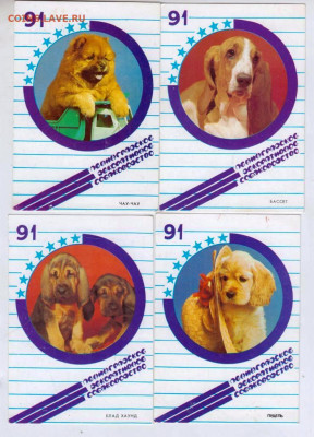 Календарики 4 шт. 1991 г. СОБАКИ до 11.10.24 г. в 23.00 - 045