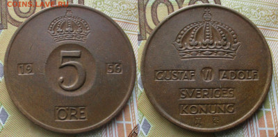 монеты Швеции фикс до 11-10-24 в 22:00 - Швеция 5 эре 1956    230-к160-4424