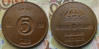 монеты Швеции фикс до 11-10-24 в 22:00 - Швеция 5 эре 1960    230-к160-4490