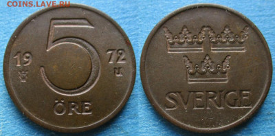 монеты Швеции фикс до 11-10-24 в 22:00 - Швеция 5 эре 1972    12680