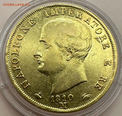 40 лир 1810. Италия. Наполеон I. Золото 900. Вес 12,9гр - 1