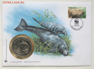 медаль Жетон Дюгонь Фонд Дикой Природы WWF марка Вануату КПД - medal_zheton_djugon_fond_dikoj_prirody_wwf_marka_vanuatu_kpd_konvert_krona_shajba_fauna_zhivotnye (2)