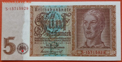 5марок Германия 1942 Третий Рейх до 17.10.2024 в 22-10 мск - 5марок_1942_ав___