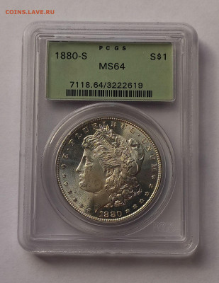 США. 1 доллар Моргана 1880 S PCGS MS64. Старый слаб. Серебро - 4