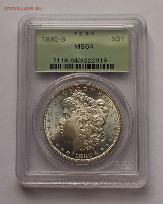 США. 1 доллар Моргана 1880 S PCGS MS64. Старый слаб. Серебро - 2
