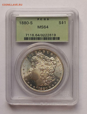 США. 1 доллар Моргана 1880 S PCGS MS64. Старый слаб. Серебро - 1