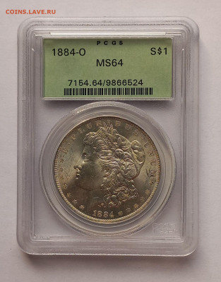 США. 1 доллар Моргана 1884 О PCGS MS64. Старый слаб. Серебро - 1