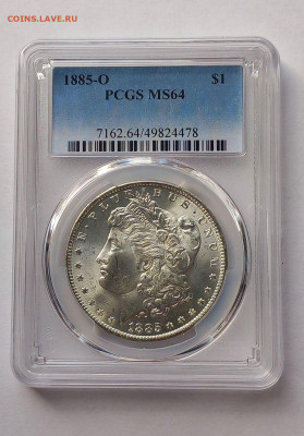 США. 1 доллар Моргана 1885 О PCGS MS64. Серебро - 4