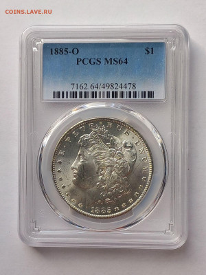 США. 1 доллар Моргана 1885 О PCGS MS64. Серебро - 3