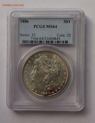 США. 1 доллар Моргана 1886 Р PCGS MS64. Серебро - 3