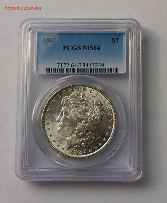 США. 1 доллар Моргана 1887 Р PCGS MS64. Серебро - 4