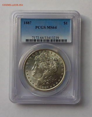 США. 1 доллар Моргана 1887 Р PCGS MS64. Серебро - 3