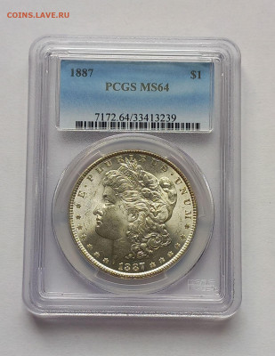 США. 1 доллар Моргана 1887 Р PCGS MS64. Серебро - 2