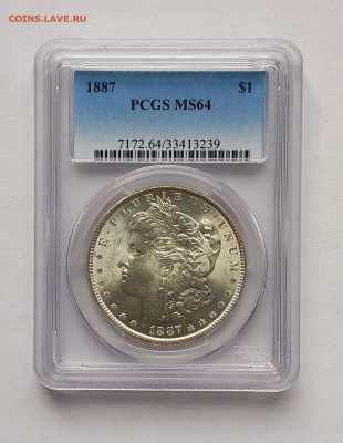 США. 1 доллар Моргана 1887 Р PCGS MS64. Серебро - 1
